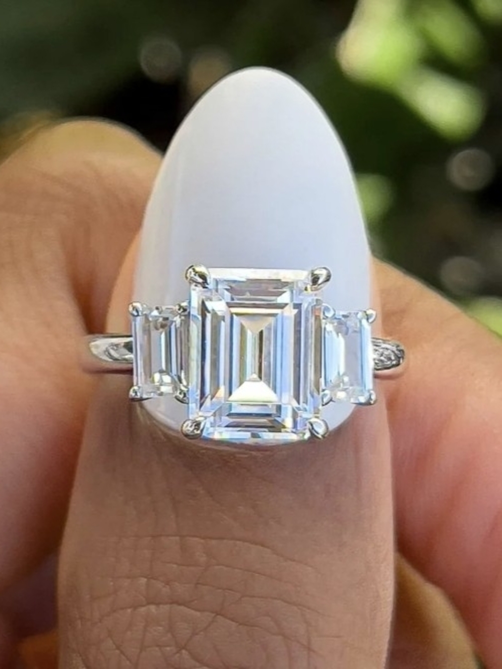 3 Stone Emerald-cut Moissanite Ring Size 5.5 US* New